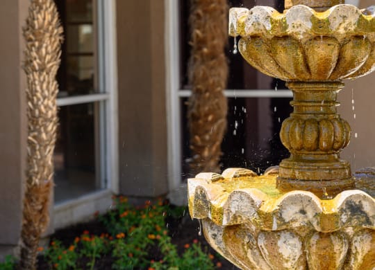 a fountain in front of a building at Oak Terrace Senior Apts, Hemet