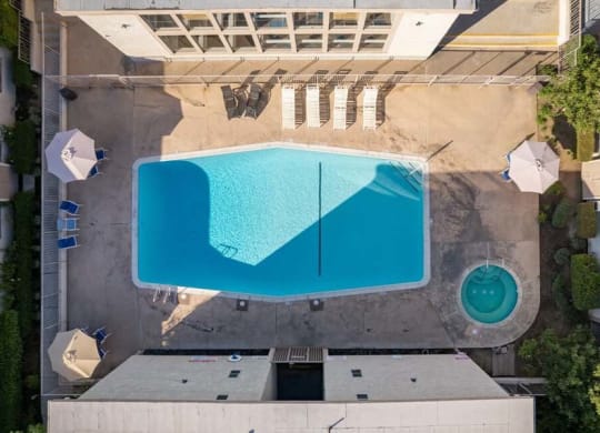 an aerial view of a swimming pool on top of a building at Mountainview Venture, California, 91722