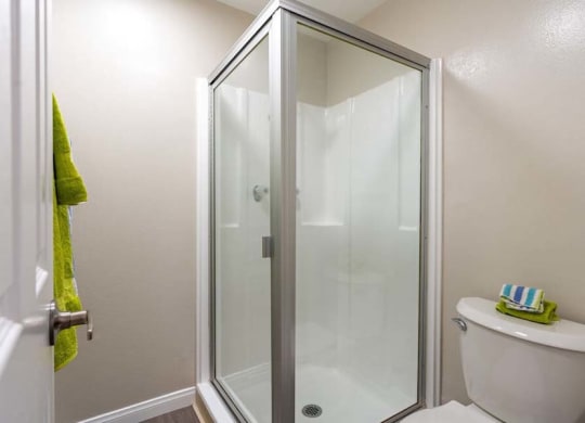 a bathroom with a shower and a toilet at Mountainview Venture, Covina, CA
