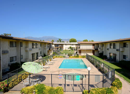 a view of the pool at desert vacation villas, a vri resort at Park Columbia Apts, California, 92544