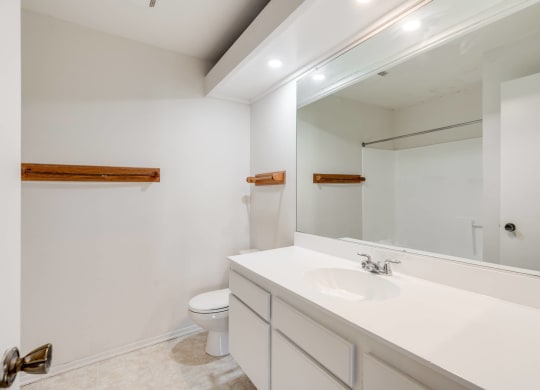 a bathroom with a large mirror and a sink and a toilet at Alosta Place, Azusa, 91702