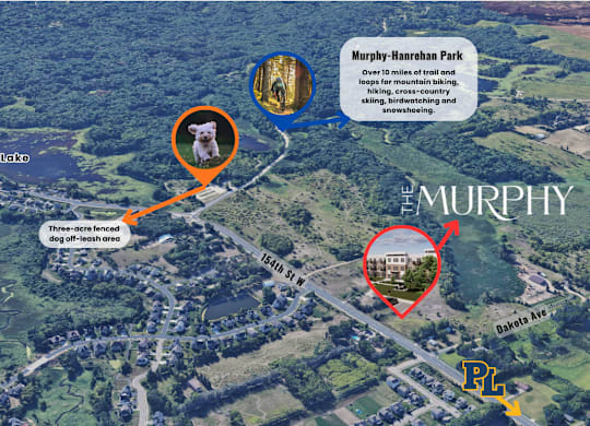 A map shows a dog off-leash area and a dog park in the Murphy-Harrocks Park.