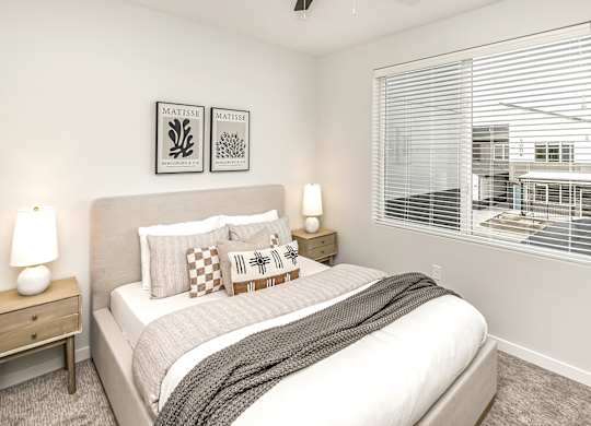 Modern bedroom at The Trails at North Streams in Omaha, NE