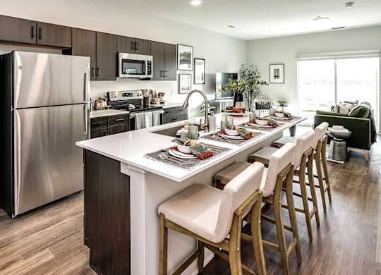Modern kitchen model at The Trails at North Streams in Omaha, NE