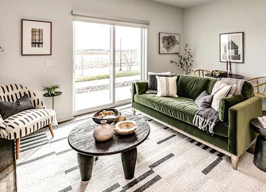 Modern living room at The Trails at North Streams in Omaha, NE