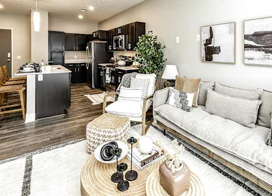 Modern living room at The Westline at Flanagan Lake in Omaha, NE