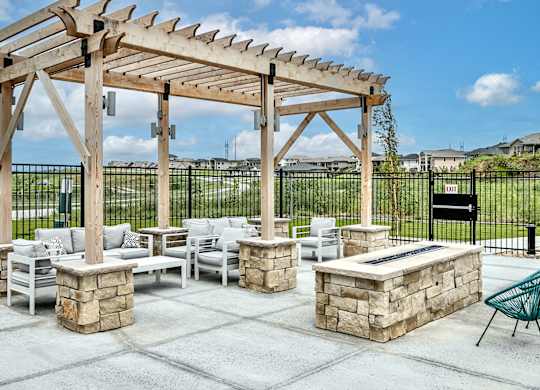 Outdoor grilling stations at The Westline at Flanagan Lake in Omaha, NE
