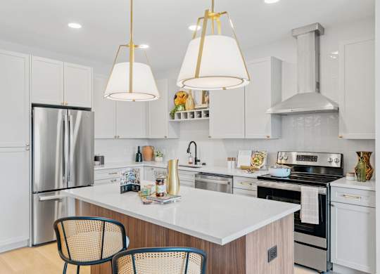 Kitchen in a one-bedroom, one-bathroom apartment home at Lilia in Lilydale, MN 55118