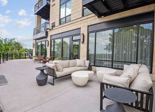 Patio outside the Game Lounge at Lilia Apartments in Lilydale, MN 55118