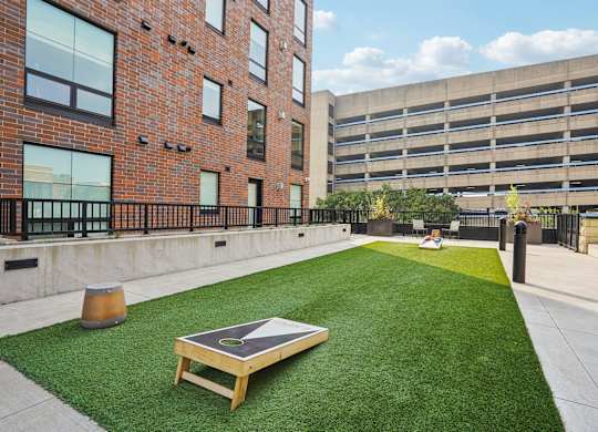 Cornhole boards at Expo Apartments, Minneapolis, MN, 55414