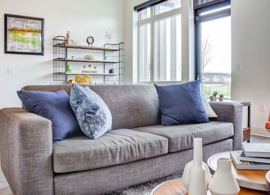 Sofa in living room at Central Park West, Minnesota, 55416