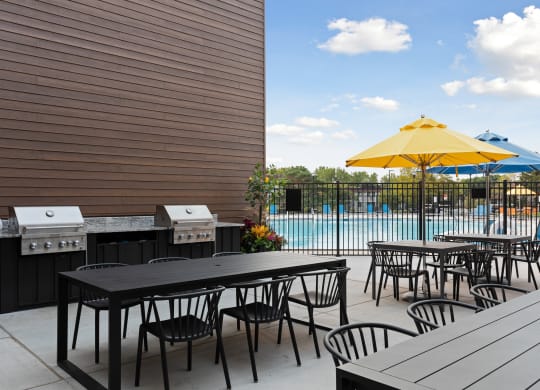 Poolside tables at Villages on McKnight, Minnesota