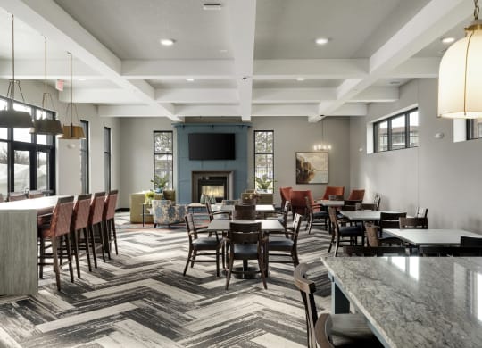 Indoor fireside lounge at Villages on McKnight, Minnesota, 55119