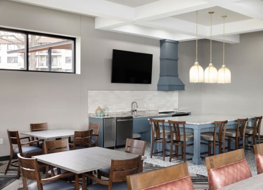 Resident dining room and lounge area  at Villages on McKnight, St. Paul, MN