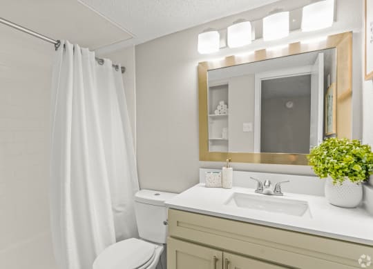 a bathroom with a shower and a sink and a mirror at District 2308, Arlington, TX 76011 ?