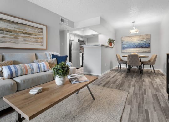 a living room with a couch and a table at District 2308, Arlington, TX 76011 