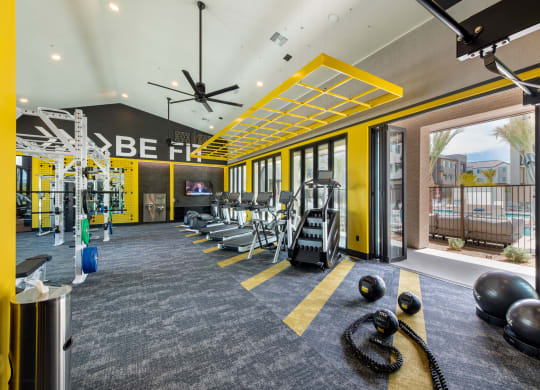 the gym at the flats at big tex apartments
