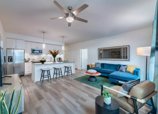 Corsair Apartments Living room and Kitchen