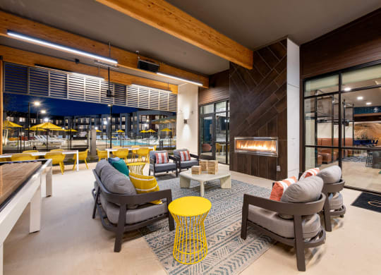 Corsair Apartments Patio Seating with Fireplace