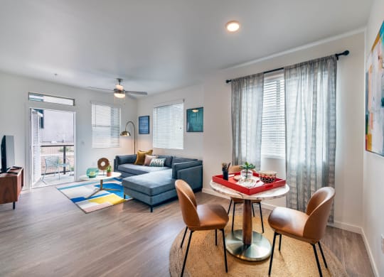 a living room with a couch and a table