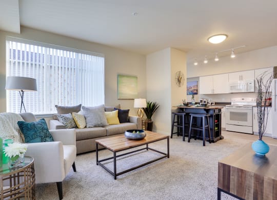 River House Apartments Living Room and Kitchen Area