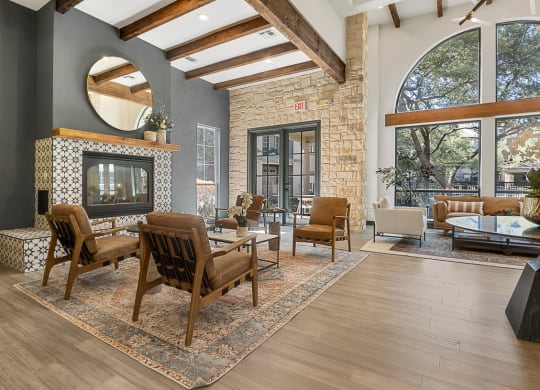 Community Clubroom With Fireplace at Villas at Rogers Ranch, Texas