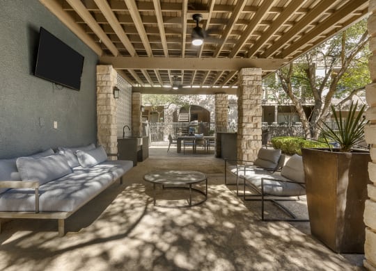 Outdoor Lounge With TV at Villas at Rogers Ranch, Texas, 78258