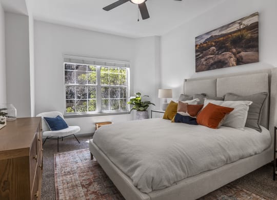 Bedroom With Ceiling Fan at Villas at Rogers Ranch, San Antonio