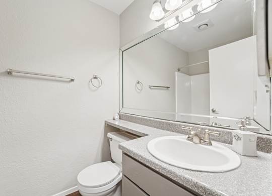 A white toilet sits next to a sink in a bathroom.