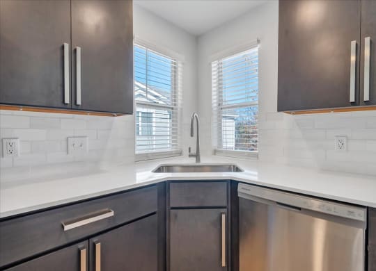 a kitchen with a sink and a window at The Vinings Apartments, Richmond, 23234