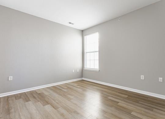 A room with wooden flooring and a window letting in light.