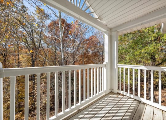 the view of the trees from the porch of a house at The Vinings Apartments in Richmond, VA 