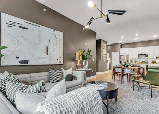 Open concept living room and kitchen at 3 Notch'd Flats Apartments, Henrico, VA