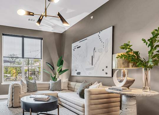 Contemporary living room with sectional sofa at 3 Notch'd Flats Apartments, Henrico, 23233