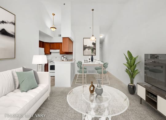 Petunia Layout Living Room at LakePointe Aparments, Batavia, OH