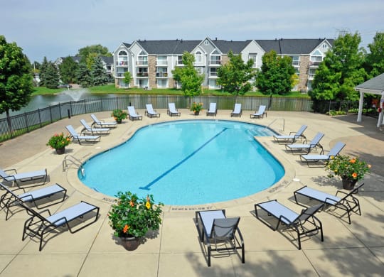 Gated Outdoor Pool and Sundeck at Hillside Apartments, Wixom, Michigan