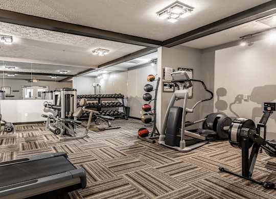 A well-equipped gym with a variety of exercise machines