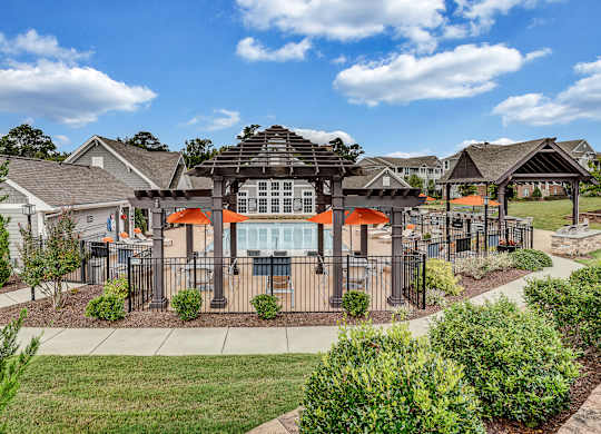 community clubhouse with gazebo and lawn at Avellan Springs Apartments, Morrisville, North Carolina