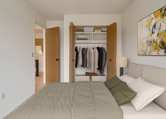 Azalea Layout Model Bedroom with Closet at Portsmouth Apartments, MI 48377