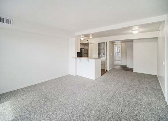 the living room and kitchen of an upgraded apartment at Black Sand Apartment Homes in Lincoln, NE