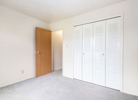 Bedroom with plush carpeting at Briarwood Apartments, Benton Harbor, Michigan