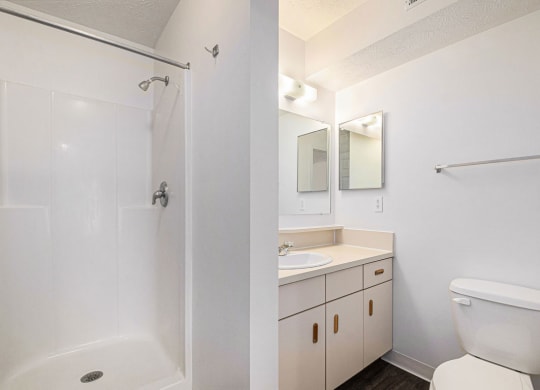 second bathroom with a walk in shower  at Black Sand Apartment Homes, Lincoln, NE