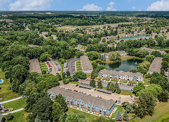 A drone community view at Byron Lakes Apartments, Byron Center, MI