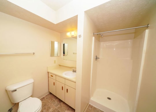 second bathroom with a walk-in shower at Canal 2 Apartments, Lansing, 48917