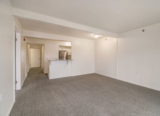 spacious living room with plush carpeting at Canal 2 Apartments, Lansing, Michigan