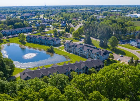 Aerial view of Canal Club Apartments in Lansing, MI