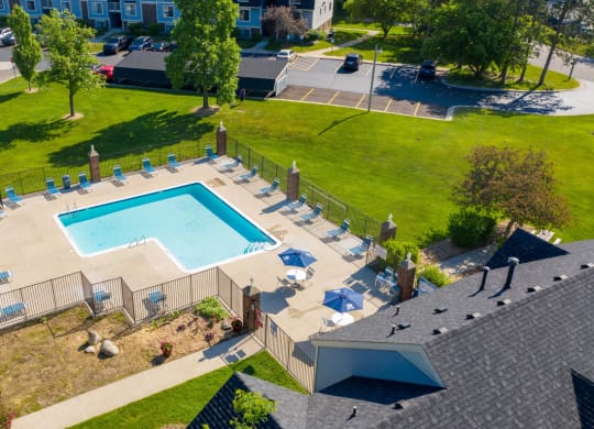 Aerial View of Access to Outdoor Pool at Canal 2 Apartments, Lansing