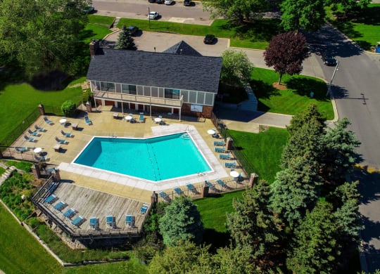 Aerial View Of Pool at Concord Place Apartments, Kalamazoo, MI