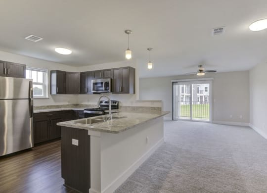 Open Floor Plan with Enlarged Living Room at Dodson Pointe Apartment Homes, Rogers, AR, 72758