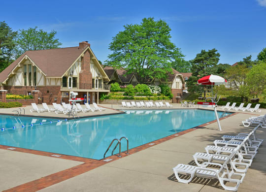 Swimming Pool and Sundeck at The Village Apartments, Wixom, MI, 48393